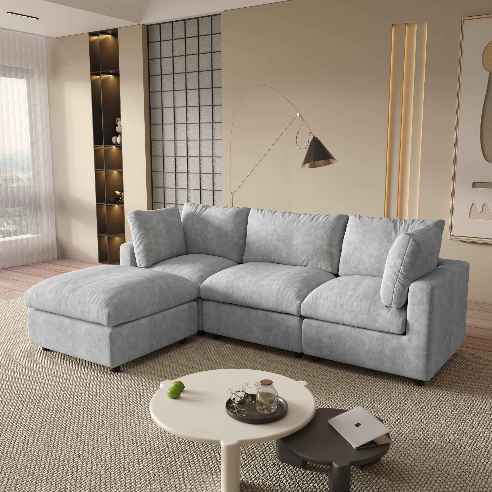 Modular Sectional Sofa, Modern Chenille L Shaped Cloud Couches, SF142