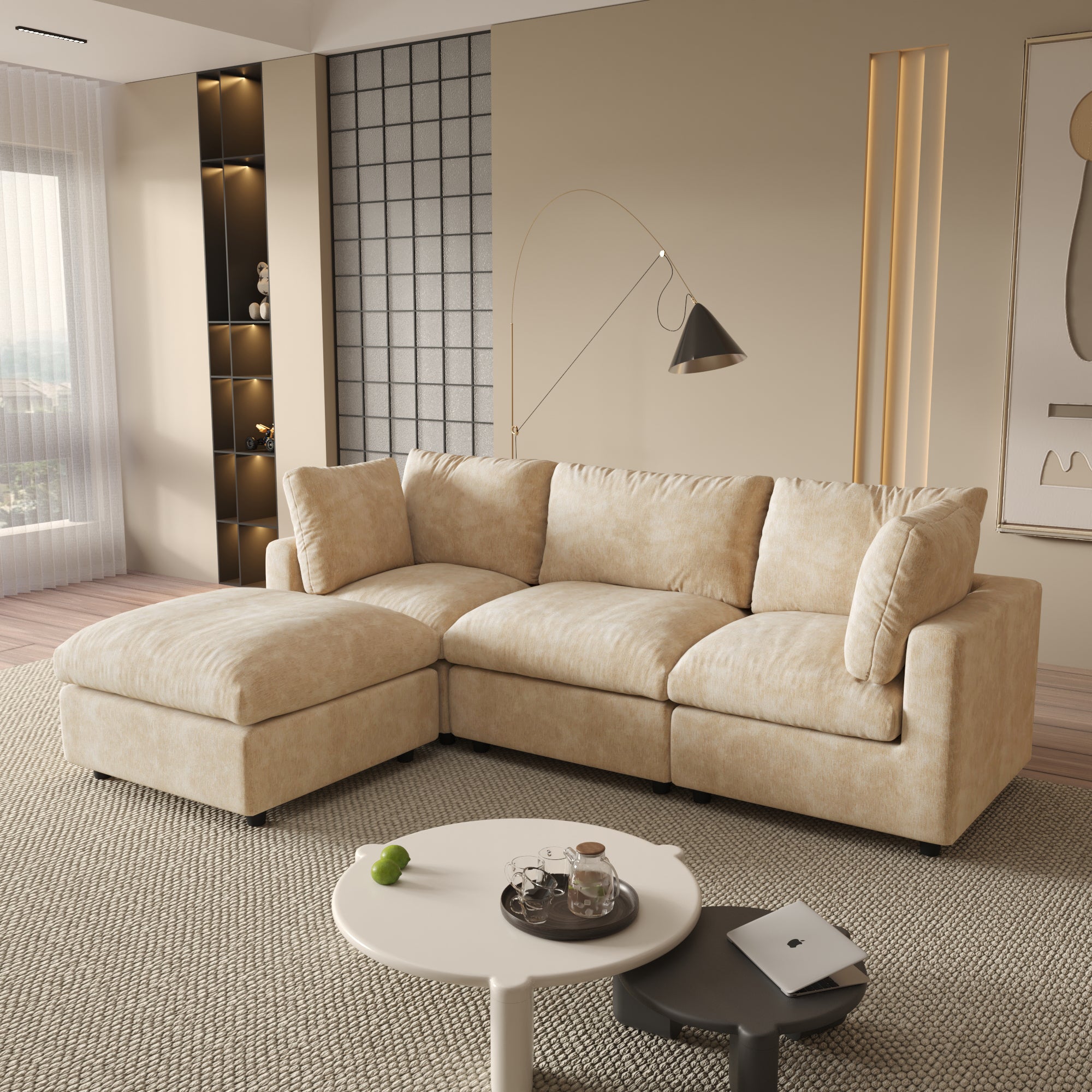 Modular Sectional Sofa, Modern Chenille L Shaped Cloud Couches, SF142