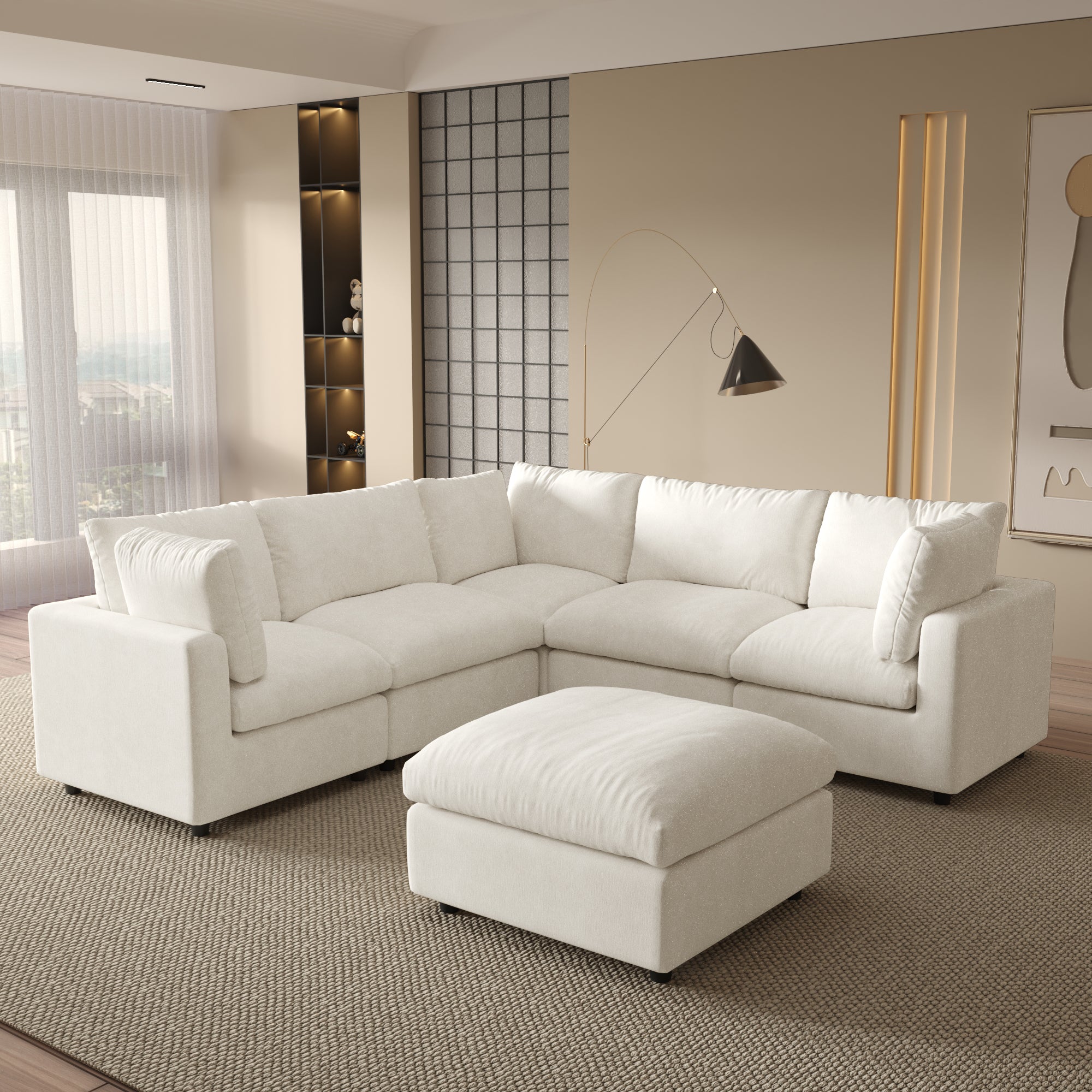 Modular Sectional Sofa, Modern Chenille L Shaped Cloud Couches, SF142