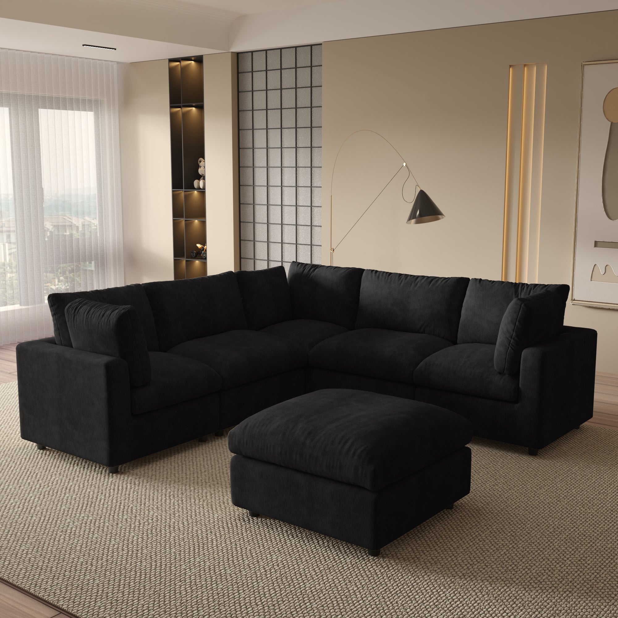 Modular Sectional Sofa, Modern Chenille L Shaped Cloud Couches, SF142