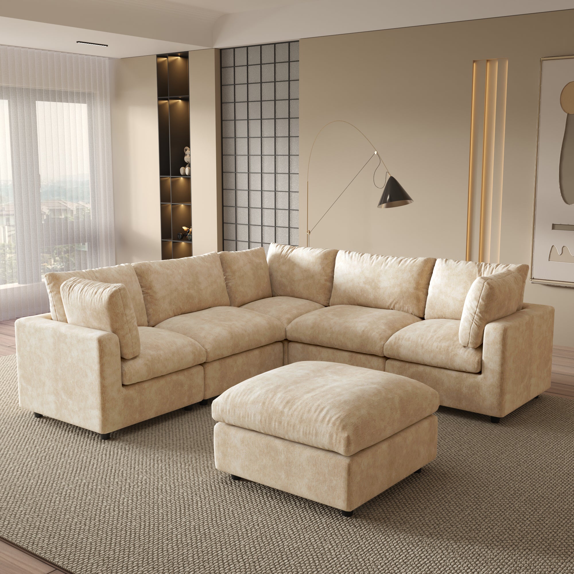 Modular Sectional Sofa, Modern Chenille L Shaped Cloud Couches, SF142