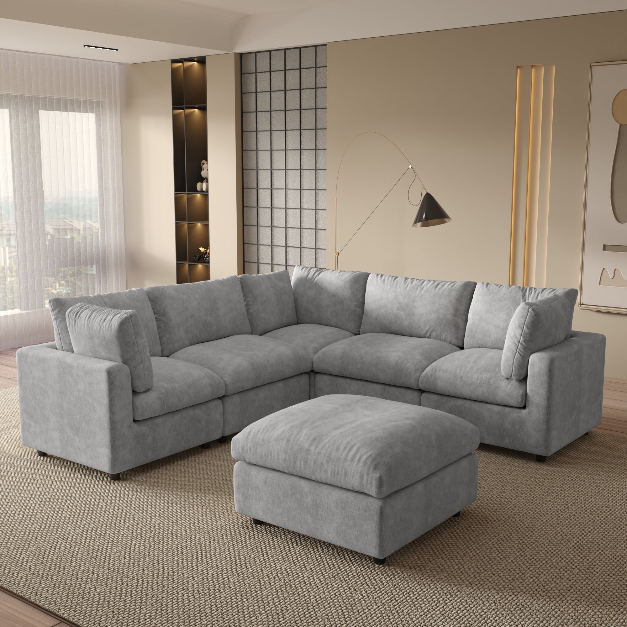 Modular Sectional Sofa, Modern Chenille L Shaped Cloud Couches, SF142
