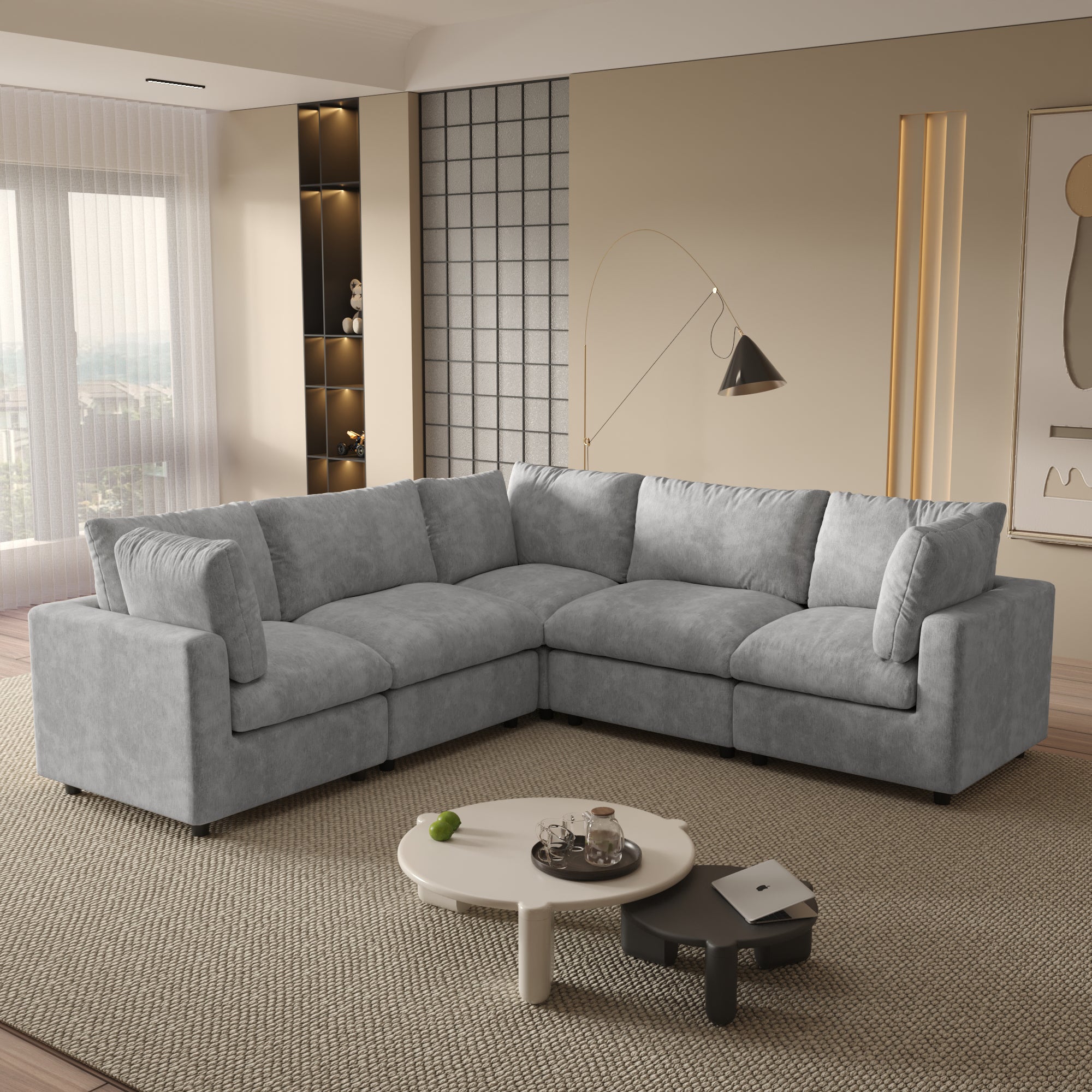 Modular Sectional Sofa, Modern Chenille L Shaped Cloud Couches, SF142