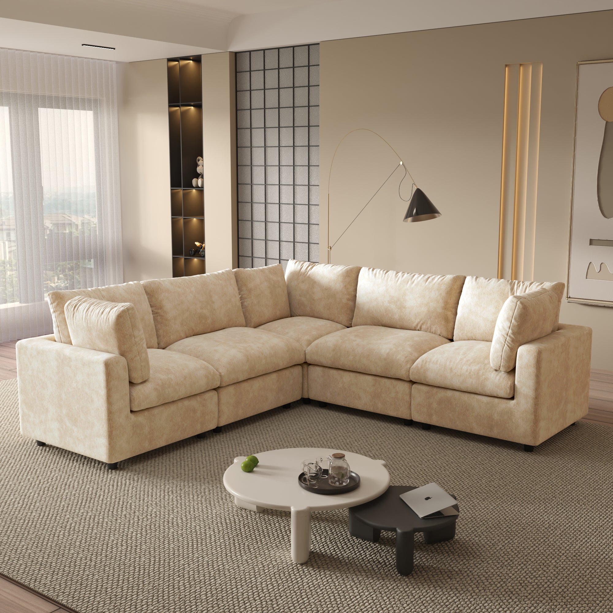 Modular Sectional Sofa, Modern Chenille L Shaped Cloud Couches, SF142