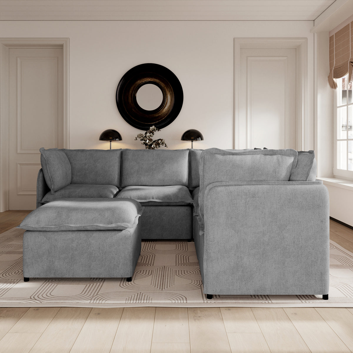 Oversized Modular Sectional Couch, Deep Seating Linen-Look Cloud Sofa Set with Removable Covers for Living Room