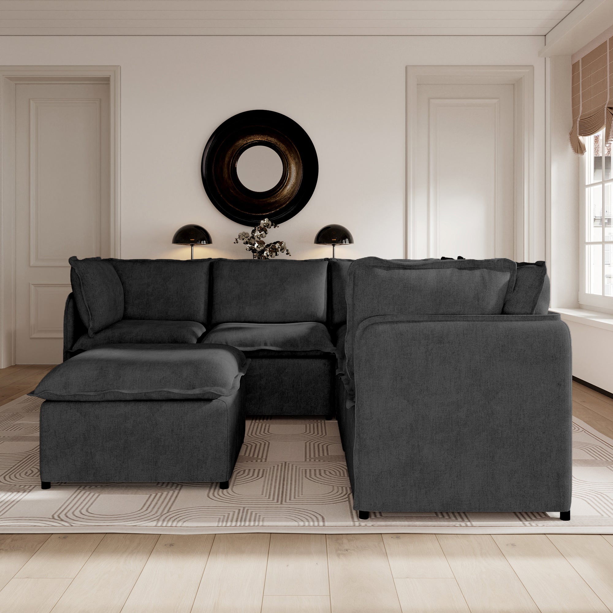 Oversized Modular Sectional Couch, Deep Seating Linen-Look Cloud Sofa Set with Removable Covers for Living Room