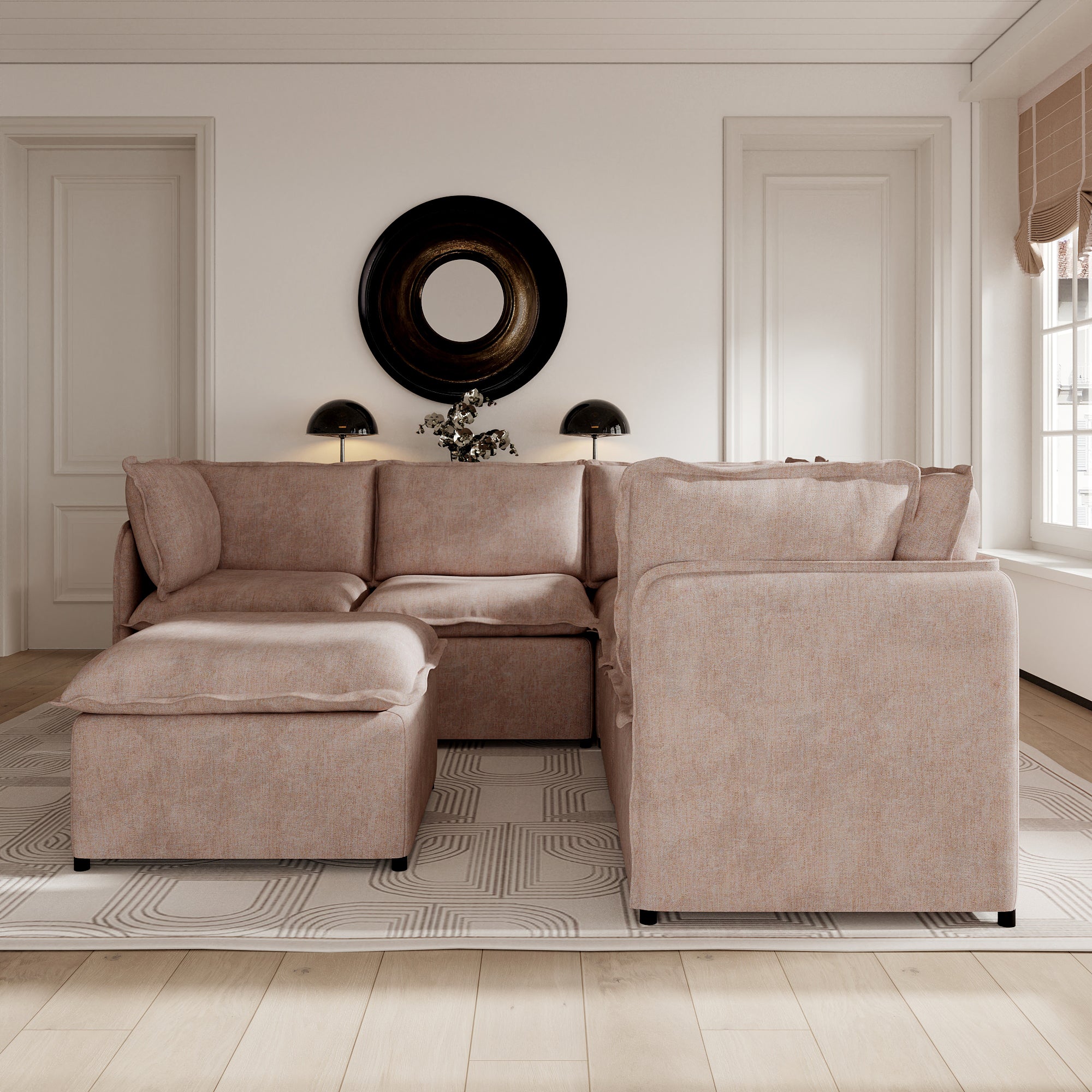Oversized Modular Sectional Couch, Deep Seating Linen-Look Cloud Sofa Set with Removable Covers for Living Room