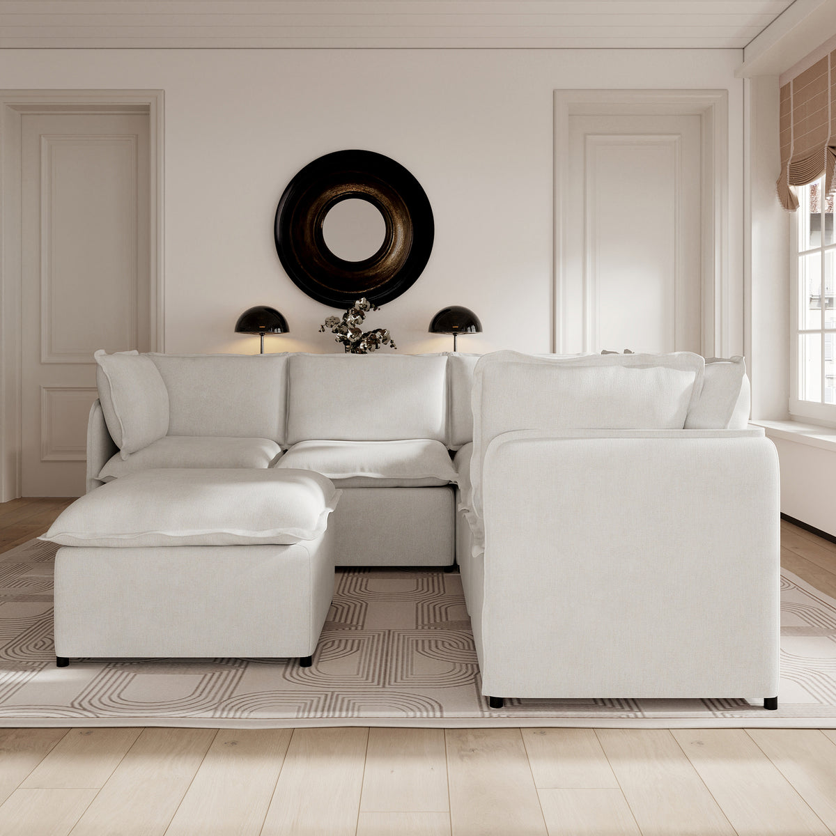 Oversized Modular Sectional Couch, Deep Seating Linen-Look Cloud Sofa Set with Removable Covers for Living Room