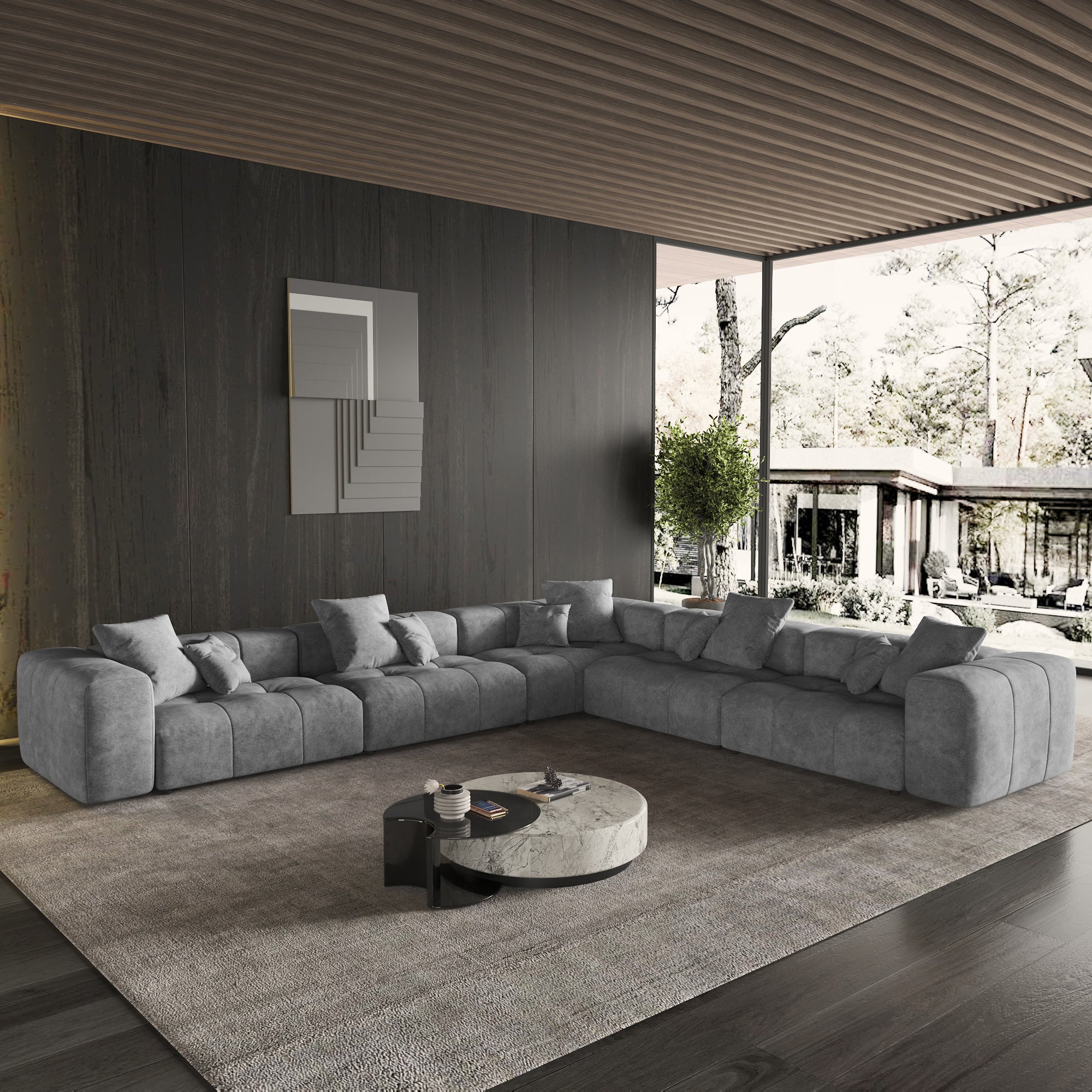 Modern Linen Sectional Sofa Cloud Couch
