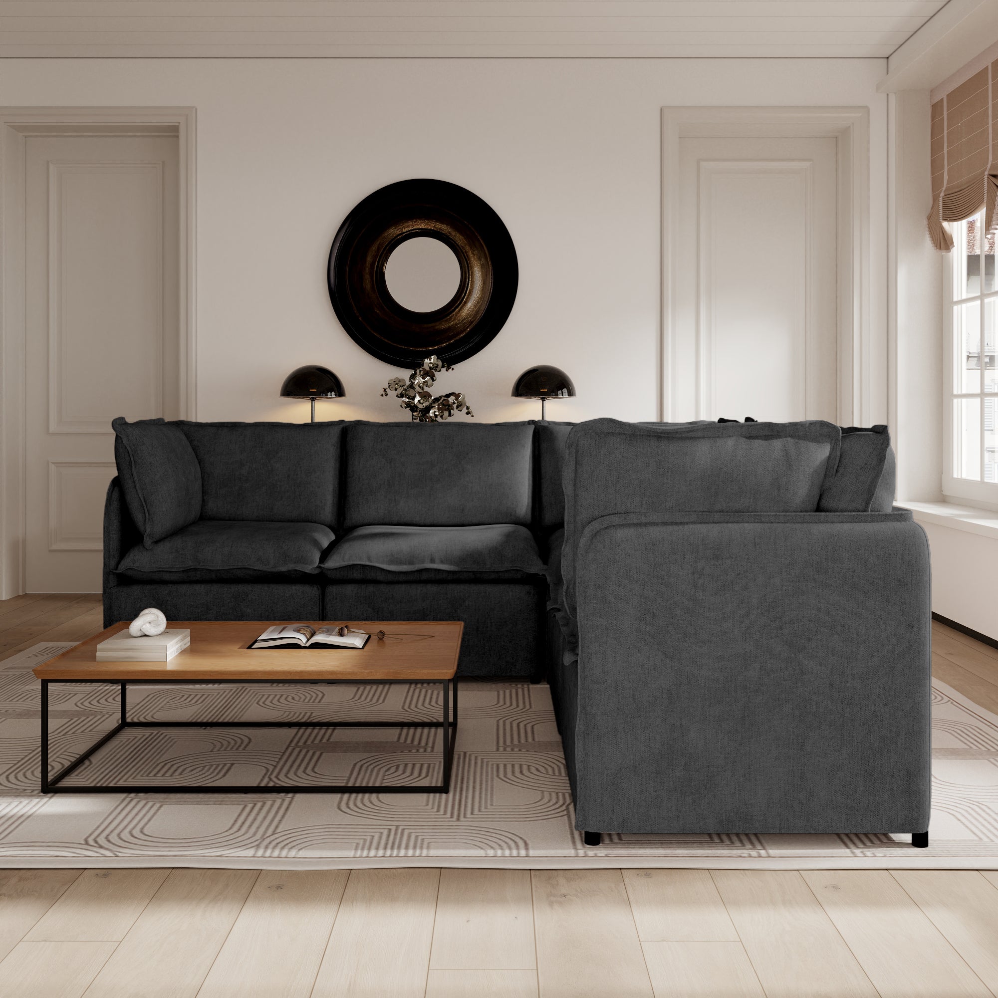 Oversized Modular Sectional Couch, Deep Seating Linen-Look Cloud Sofa Set with Removable Covers for Living Room