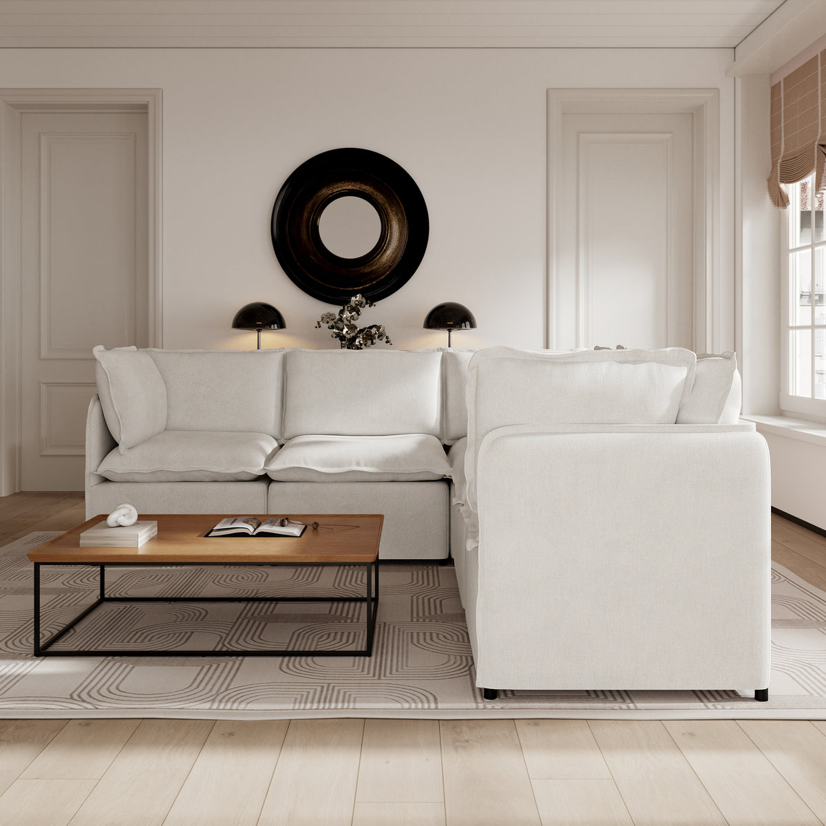 Oversized Modular Sectional Couch, Deep Seating Linen-Look Cloud Sofa Set with Removable Covers for Living Room