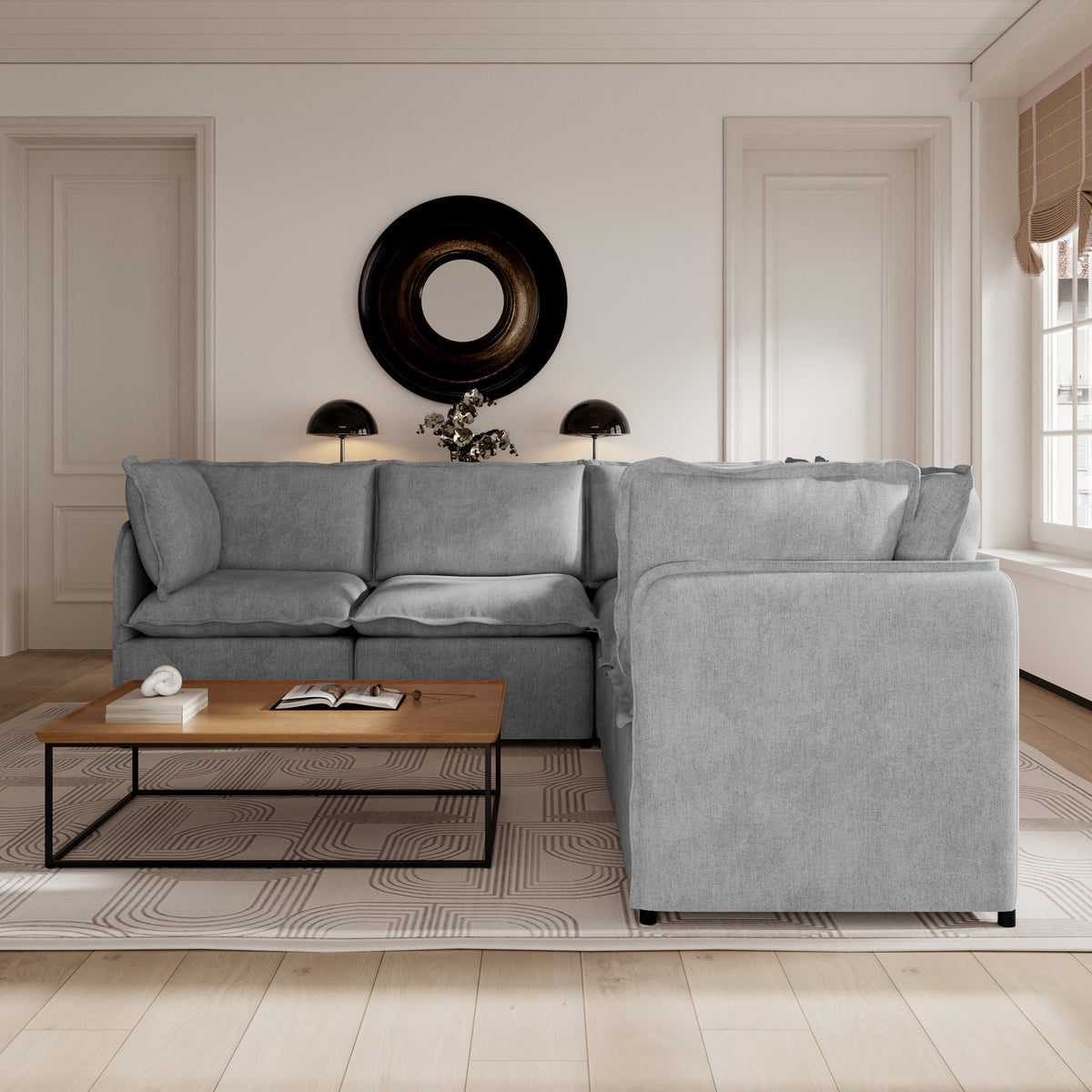 Oversized Modular Sectional Couch, Deep Seating Linen-Look Cloud Sofa Set with Removable Covers for Living Room