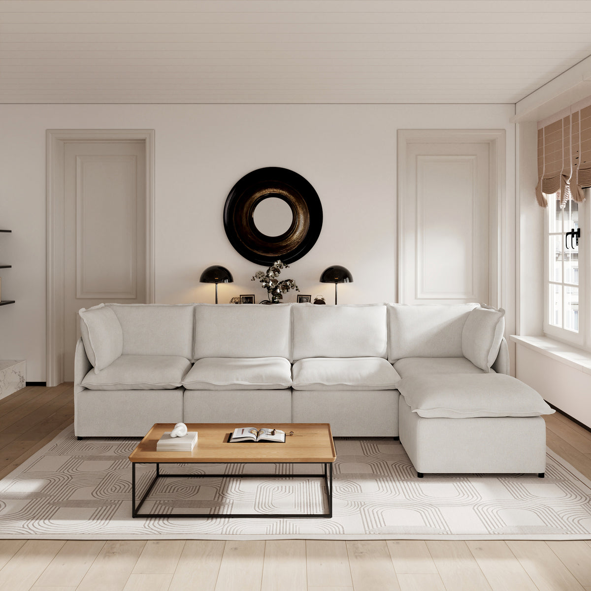 Oversized Modular Sectional Couch, Deep Seating Linen-Look Cloud Sofa Set with Removable Covers for Living Room