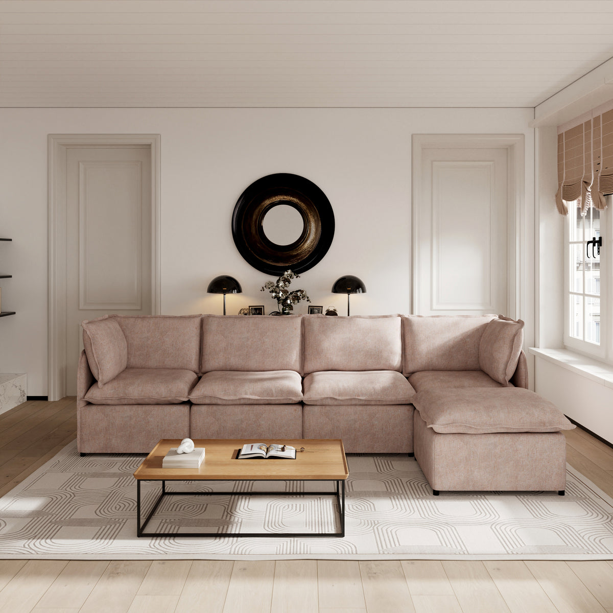 Oversized Modular Sectional Couch, Deep Seating Linen-Look Cloud Sofa Set with Removable Covers for Living Room