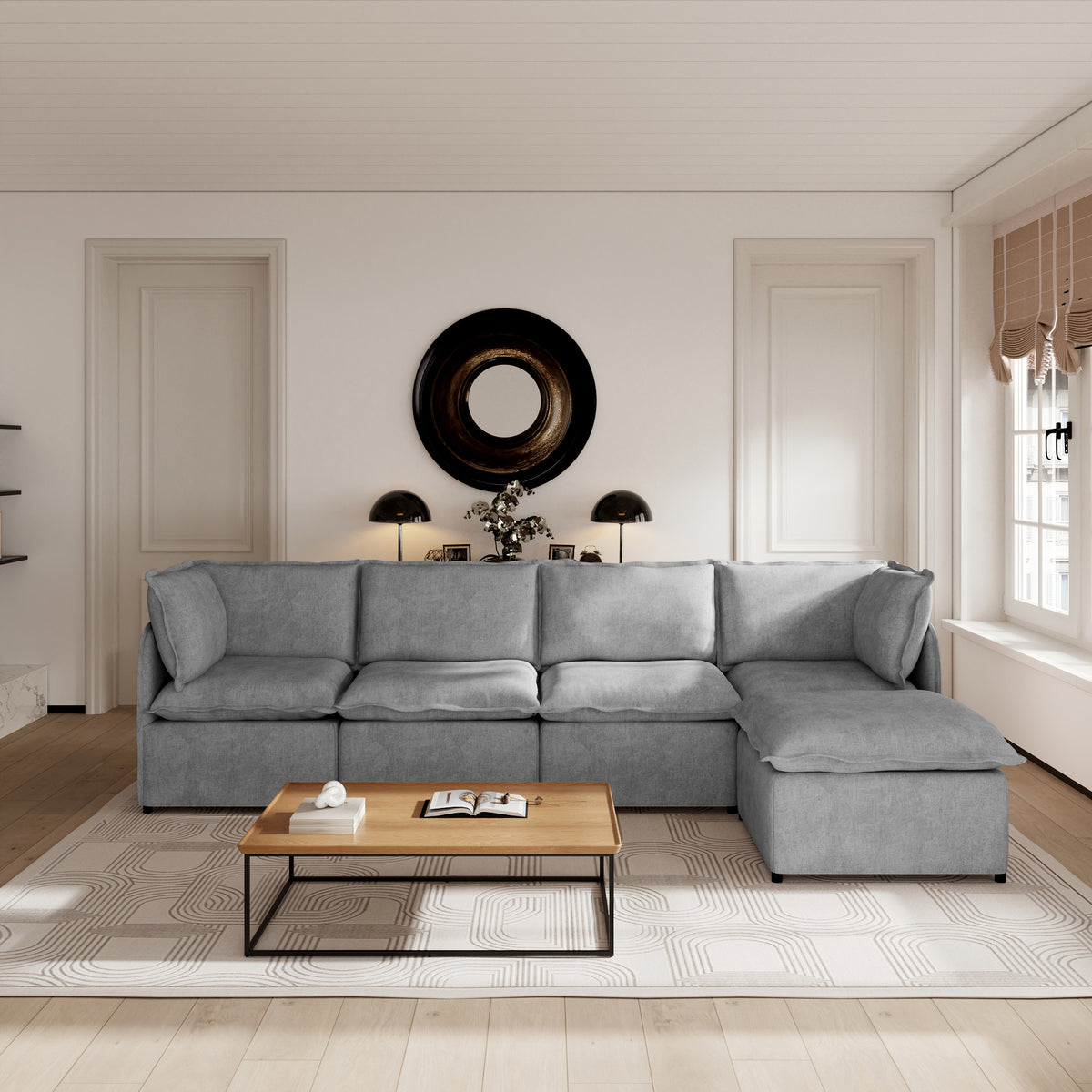 Oversized Modular Sectional Couch, Deep Seating Linen-Look Cloud Sofa Set with Removable Covers for Living Room
