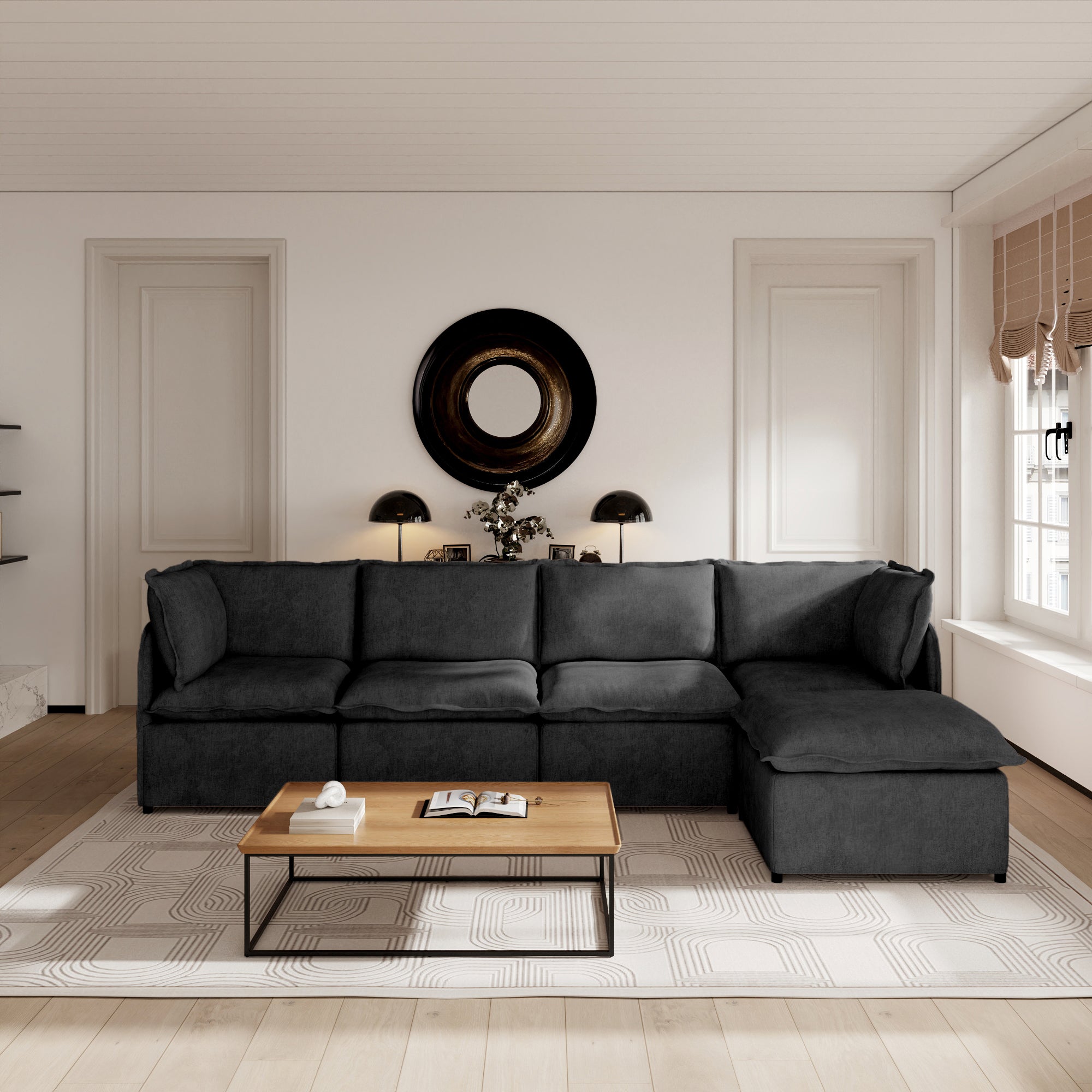 Oversized Modular Sectional Couch, Deep Seating Linen-Look Cloud Sofa Set with Removable Covers for Living Room