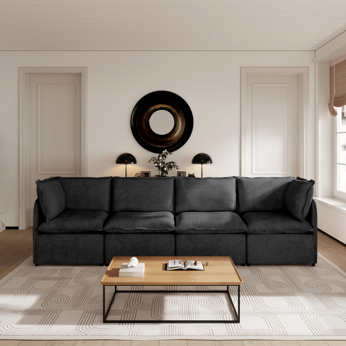 Oversized Modular Sectional Couch, Deep Seating Linen-Look Cloud Sofa Set with Removable Covers for Living Room
