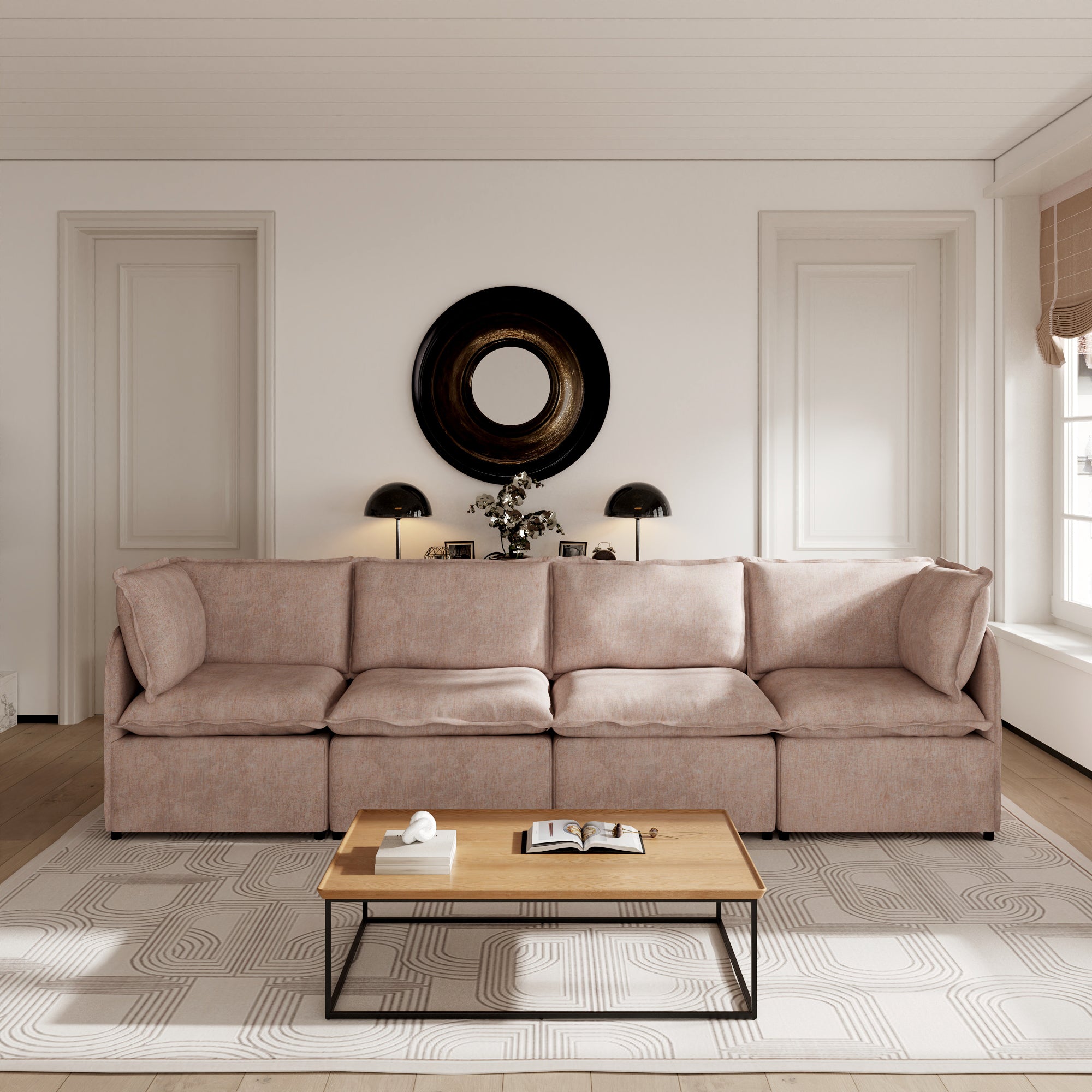Oversized Modular Sectional Couch, Deep Seating Linen-Look Cloud Sofa Set with Removable Covers for Living Room