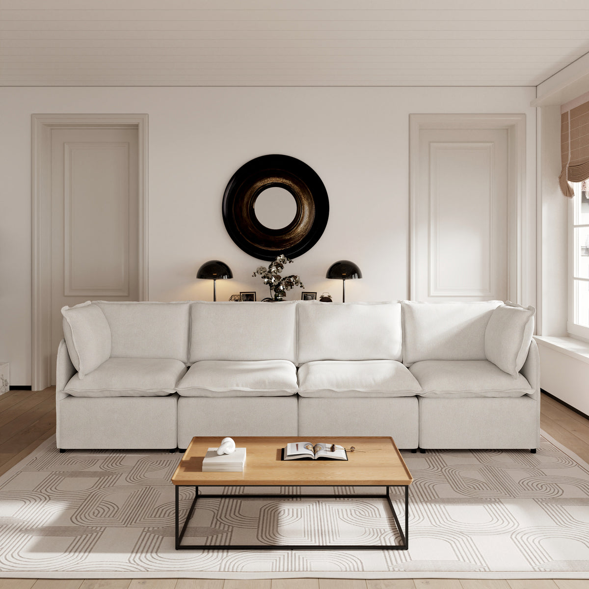 Oversized Modular Sectional Couch, Deep Seating Linen-Look Cloud Sofa Set with Removable Covers for Living Room