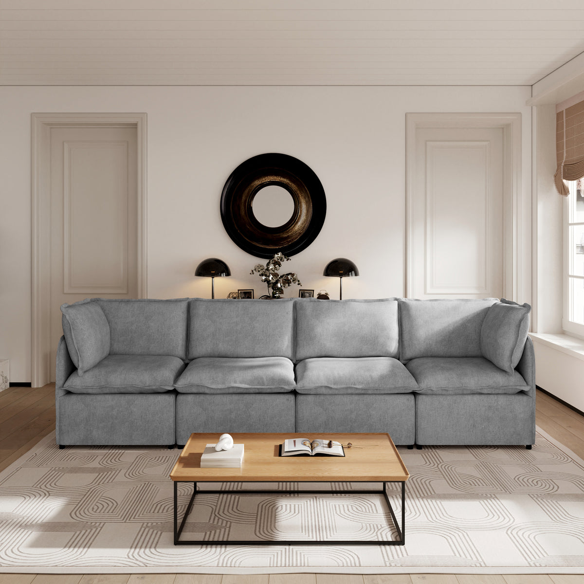 Oversized Modular Sectional Couch, Deep Seating Linen-Look Cloud Sofa Set with Removable Covers for Living Room