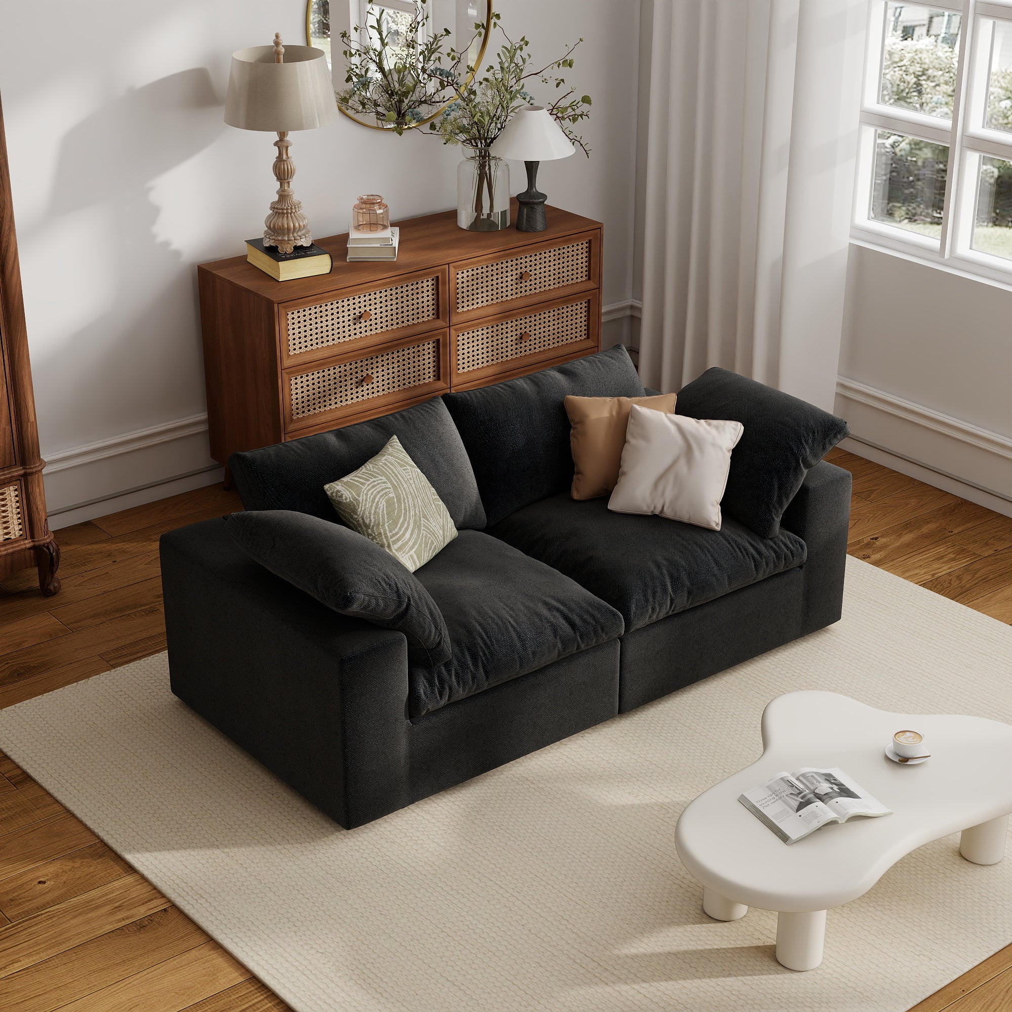 Sofa Couch, Cloud Modular Sectional Sofa, L Shaped Linen Modern Comfy for Living Room, Apartment, Office, DIY Combination, SF121