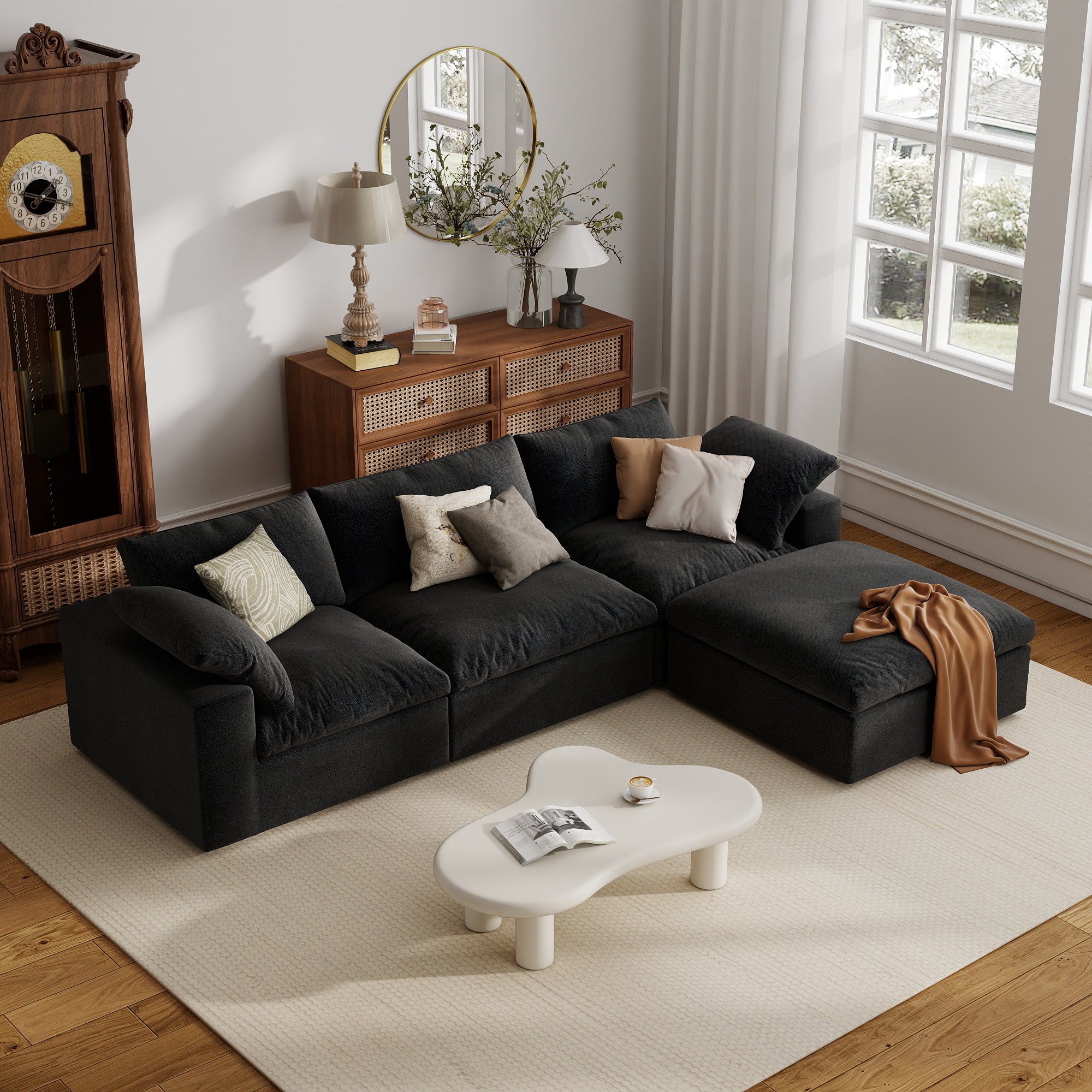 Sofa Couch, Cloud Modular Sectional Sofa, L Shaped Linen Modern Comfy for Living Room, Apartment, Office, DIY Combination, SF121