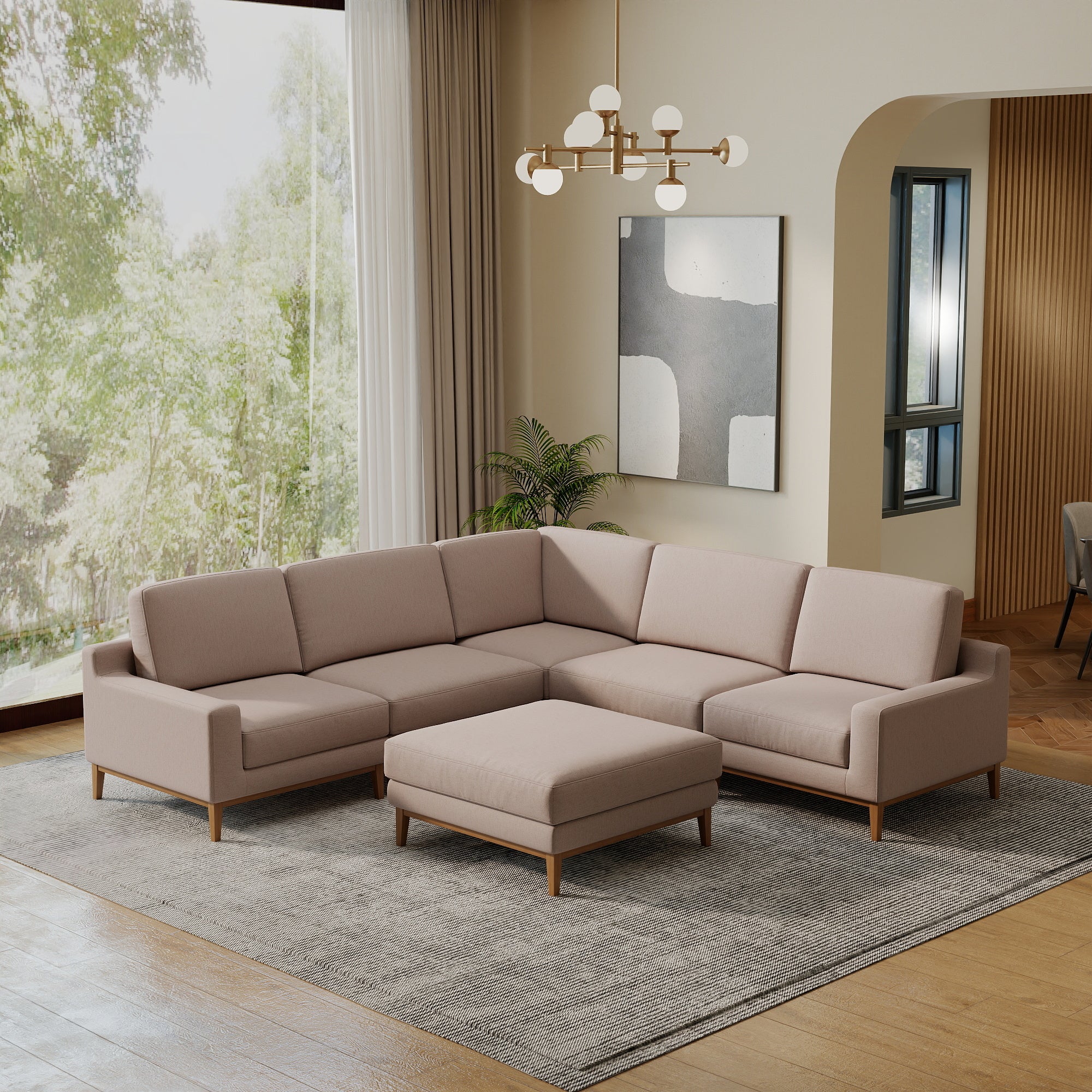 Modular Couch Deep Seat Cloud Couch Linen Look Upholstered for Living Room