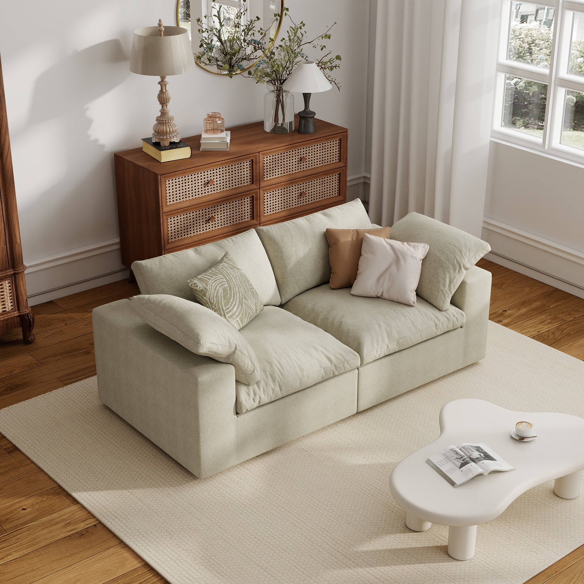Sofa Couch, Cloud Modular Sectional Sofa, L Shaped Linen Modern Comfy for Living Room, Apartment, Office, DIY Combination, SF121
