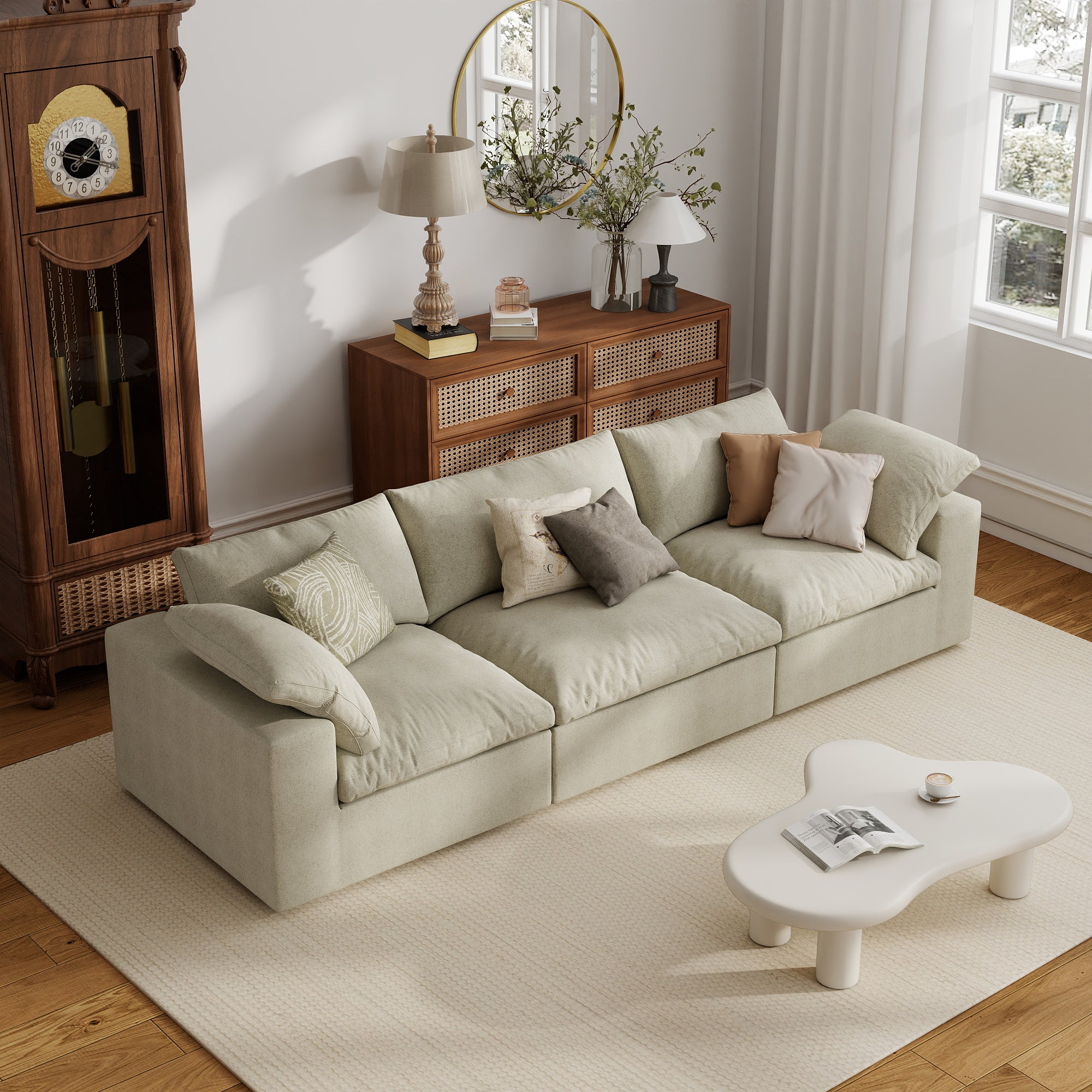 Sofa Couch, Cloud Modular Sectional Sofa, L Shaped Linen Modern Comfy for Living Room, Apartment, Office, DIY Combination, SF121