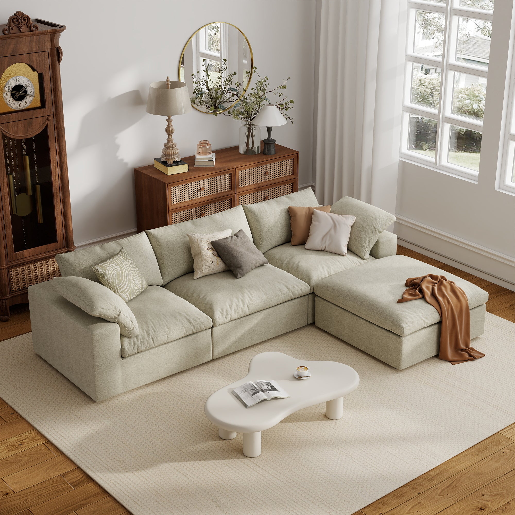 Sofa Couch, Cloud Modular Sectional Sofa, L Shaped Linen Modern Comfy for Living Room, Apartment, Office, DIY Combination, SF121