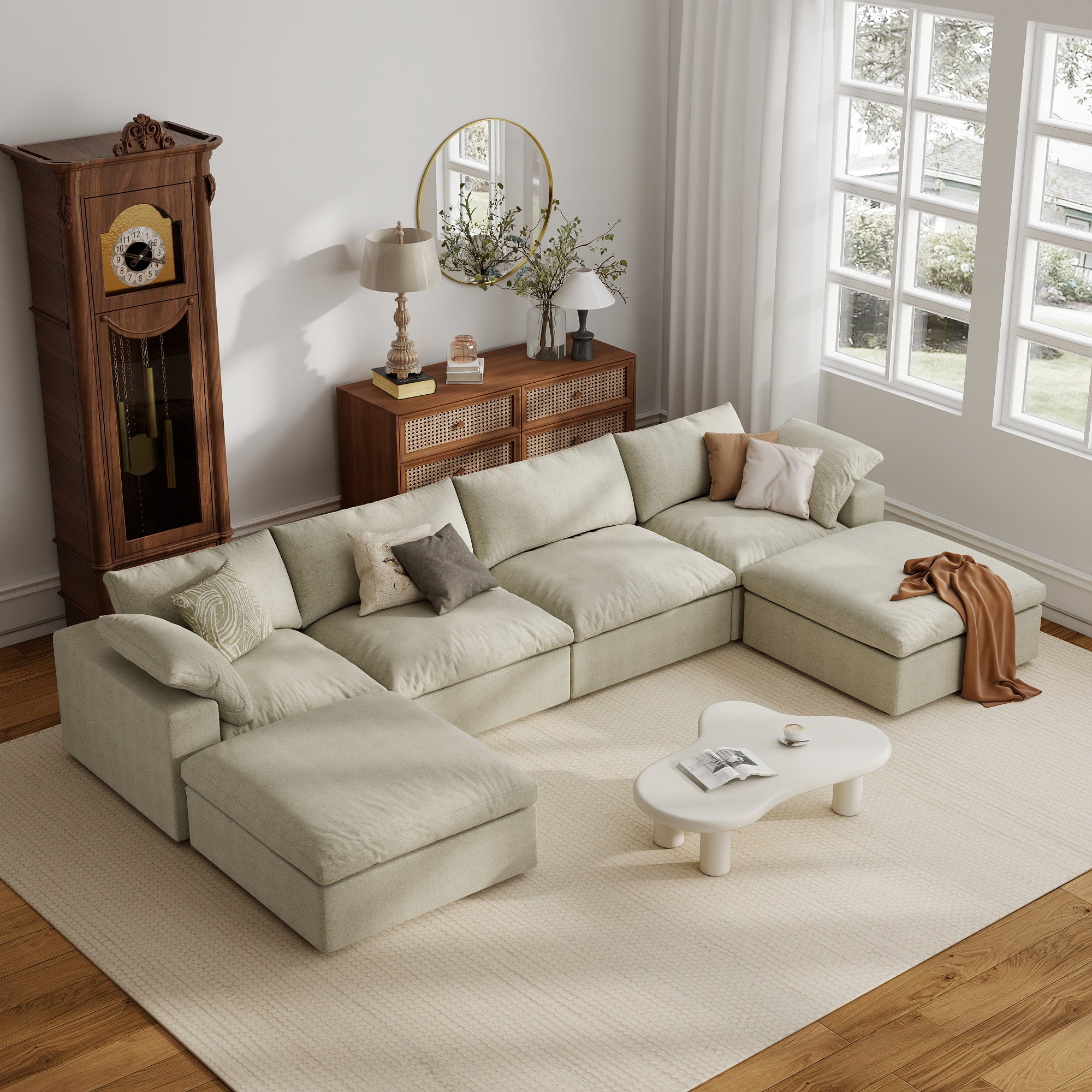 Sofa Couch, Cloud Modular Sectional Sofa, L Shaped Linen Modern Comfy for Living Room, Apartment, Office, DIY Combination, SF121