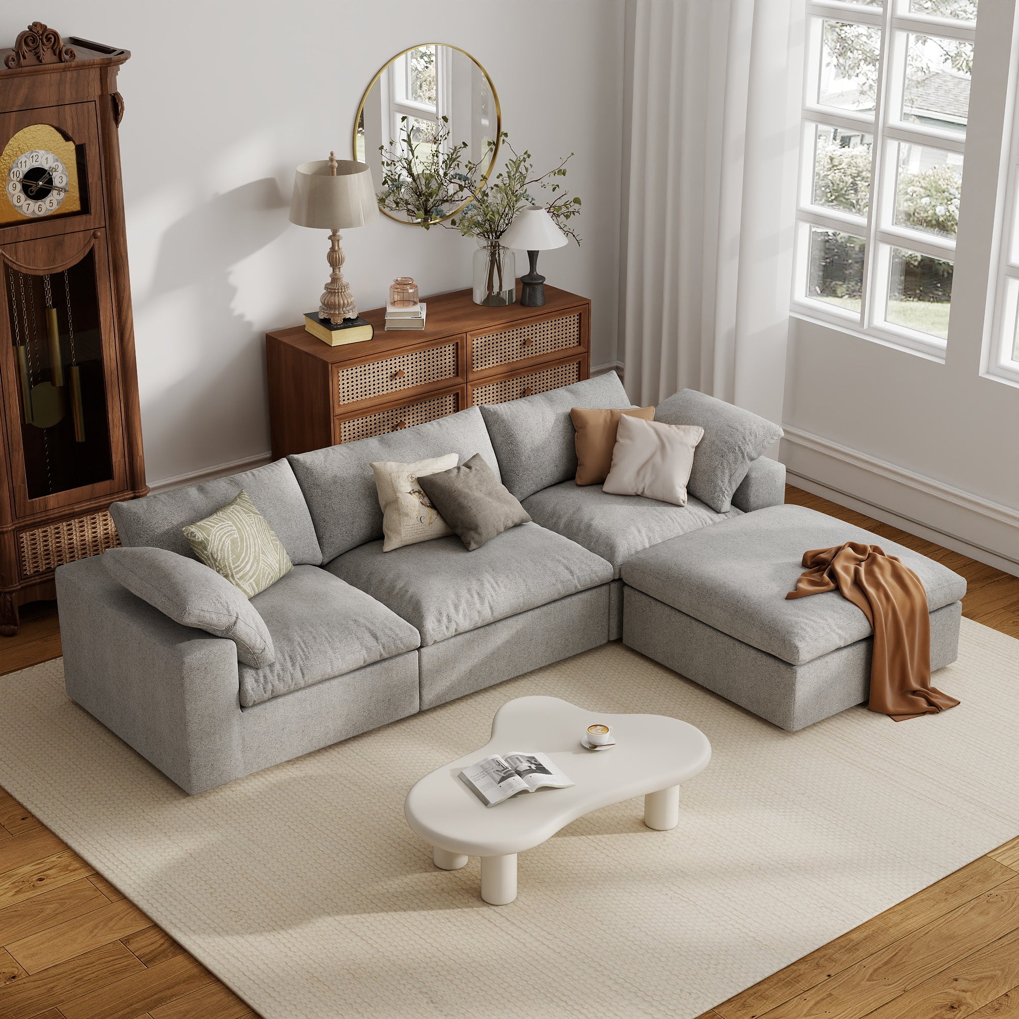 Sofa Couch, Cloud Modular Sectional Sofa, L Shaped Linen Modern Comfy for Living Room, Apartment, Office, DIY Combination, SF121