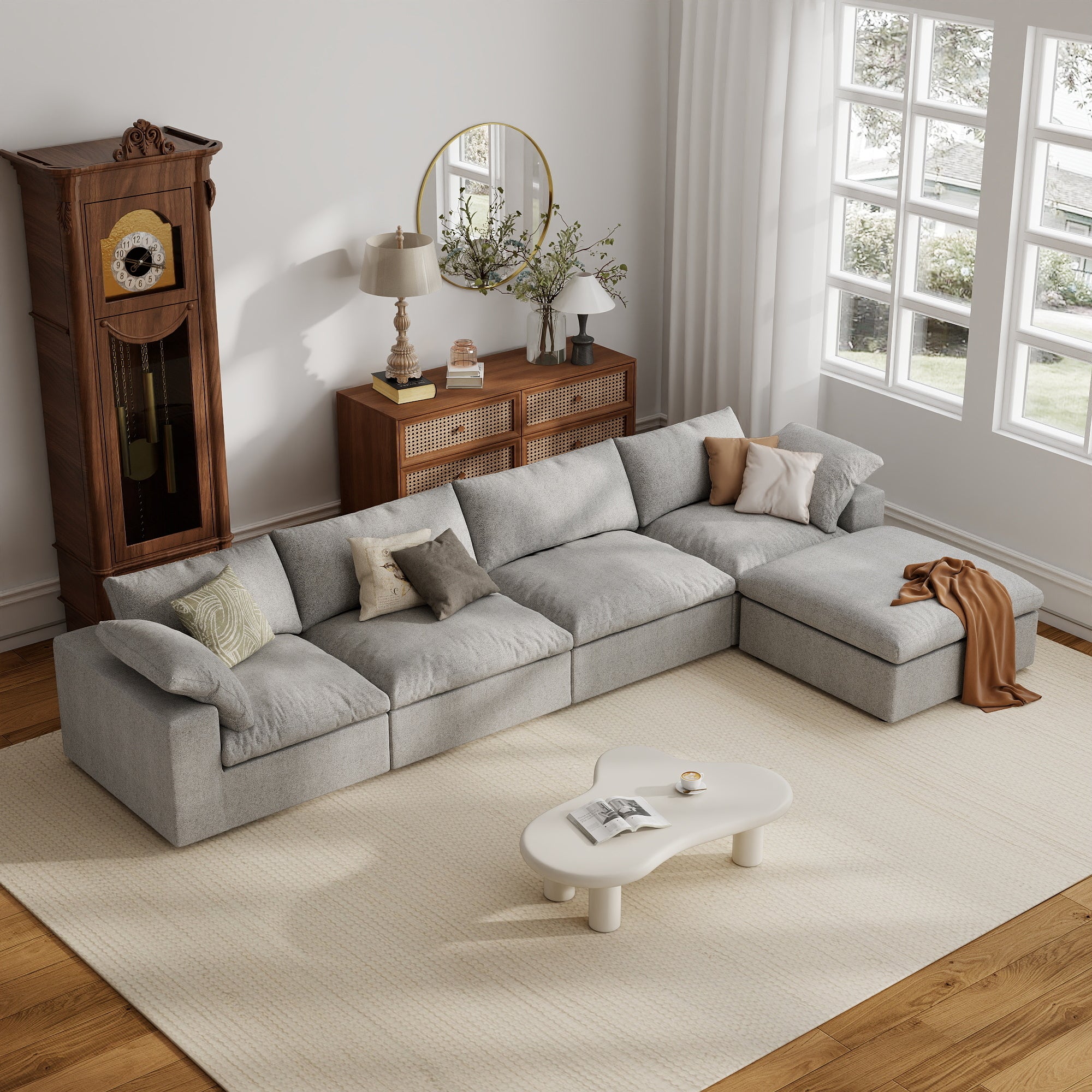 Sofa Couch, Cloud Modular Sectional Sofa, L Shaped Linen Modern Comfy for Living Room, Apartment, Office, DIY Combination, SF121