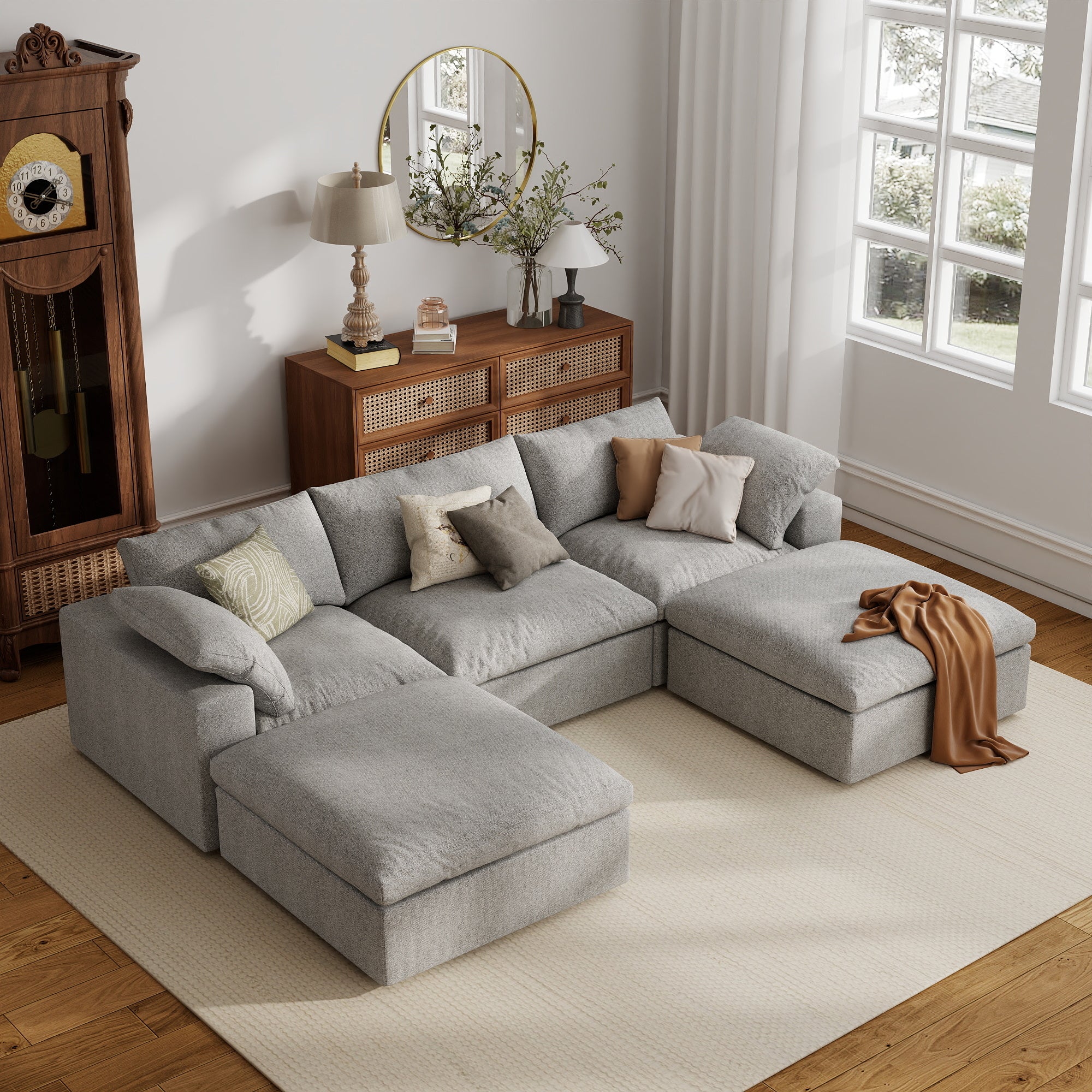 Sofa Couch, Cloud Modular Sectional Sofa, L Shaped Linen Modern Comfy for Living Room, Apartment, Office, DIY Combination, SF121