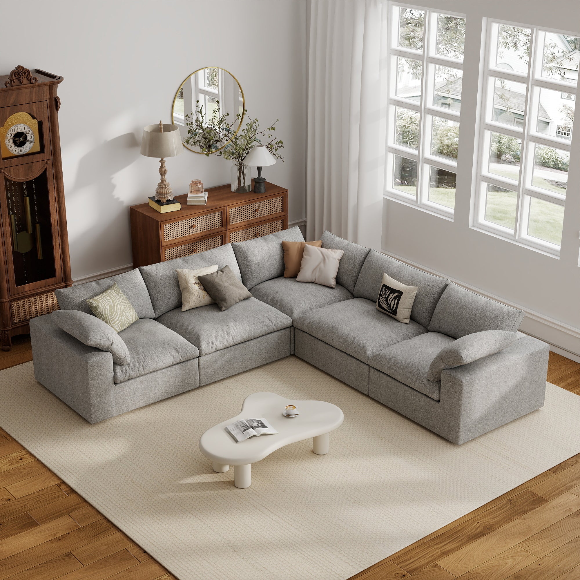 Sofa Couch, Cloud Modular Sectional Sofa, L Shaped Linen Modern Comfy for Living Room, Apartment, Office, DIY Combination, SF121