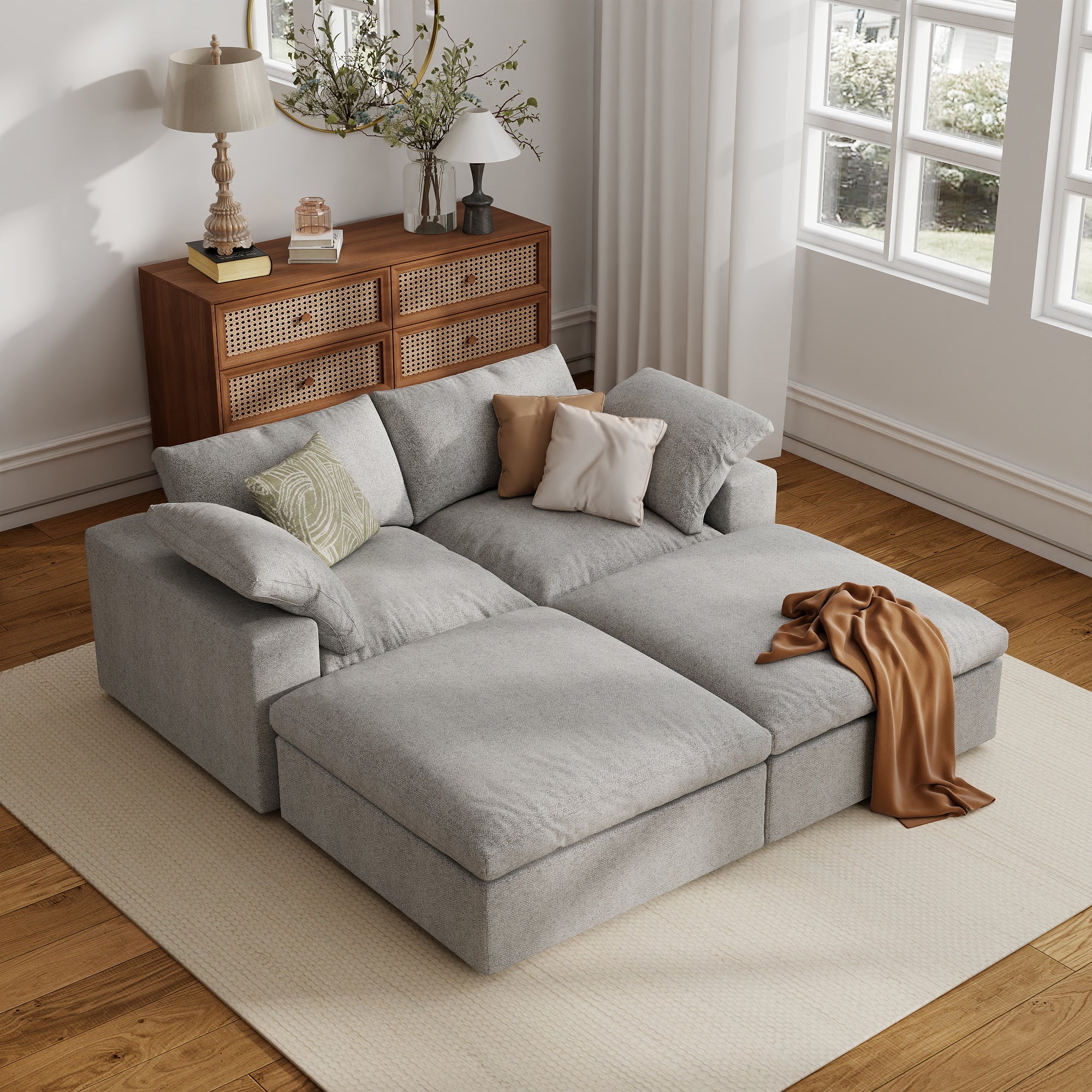 Sofa Couch, Cloud Modular Sectional Sofa, L Shaped Linen Modern Comfy for Living Room, Apartment, Office, DIY Combination, SF121