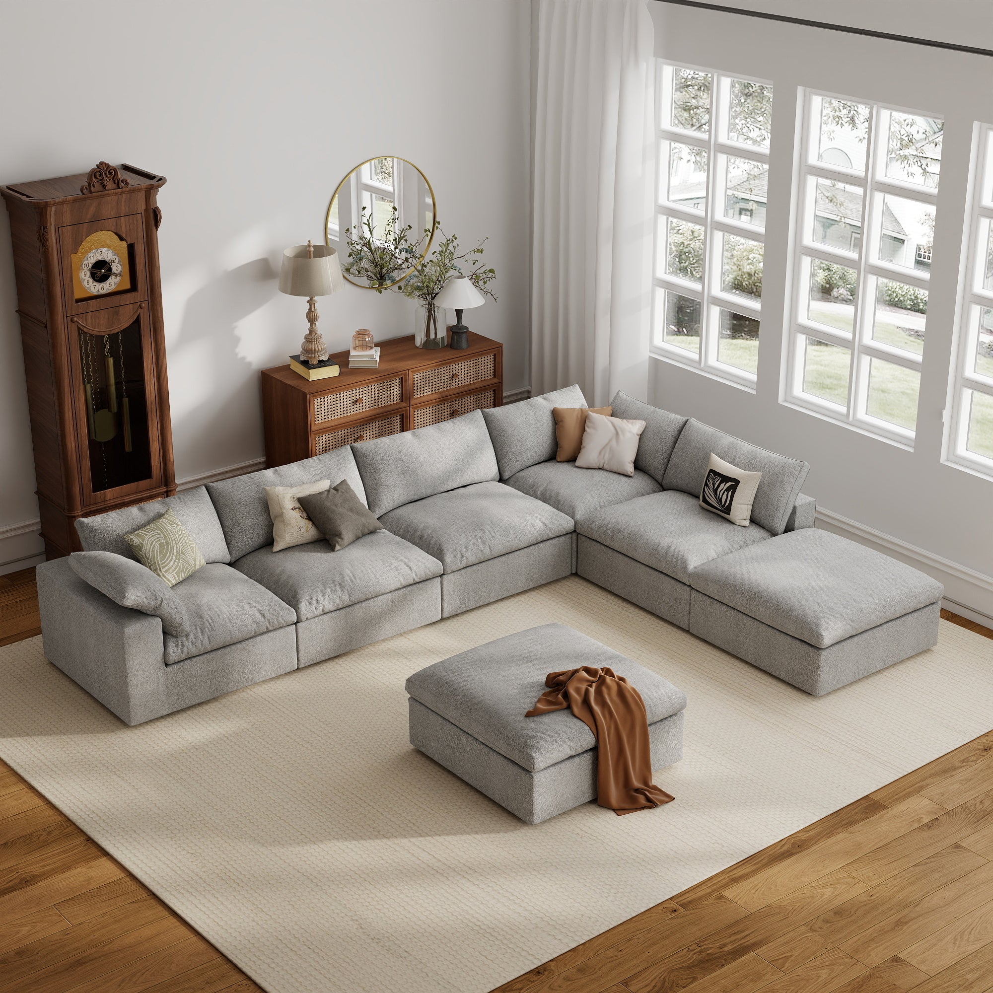 Sofa Couch, Cloud Modular Sectional Sofa, L Shaped Linen Modern Comfy for Living Room, Apartment, Office, DIY Combination, SF121