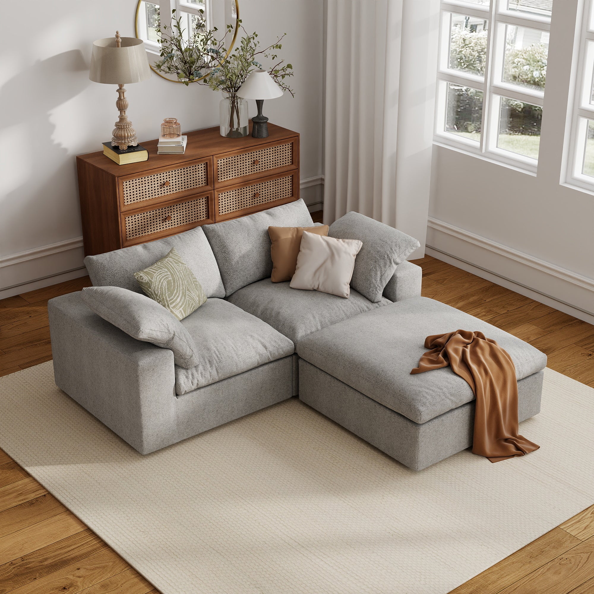 Sofa Couch, Cloud Modular Sectional Sofa, L Shaped Linen Modern Comfy for Living Room, Apartment, Office, DIY Combination, SF121