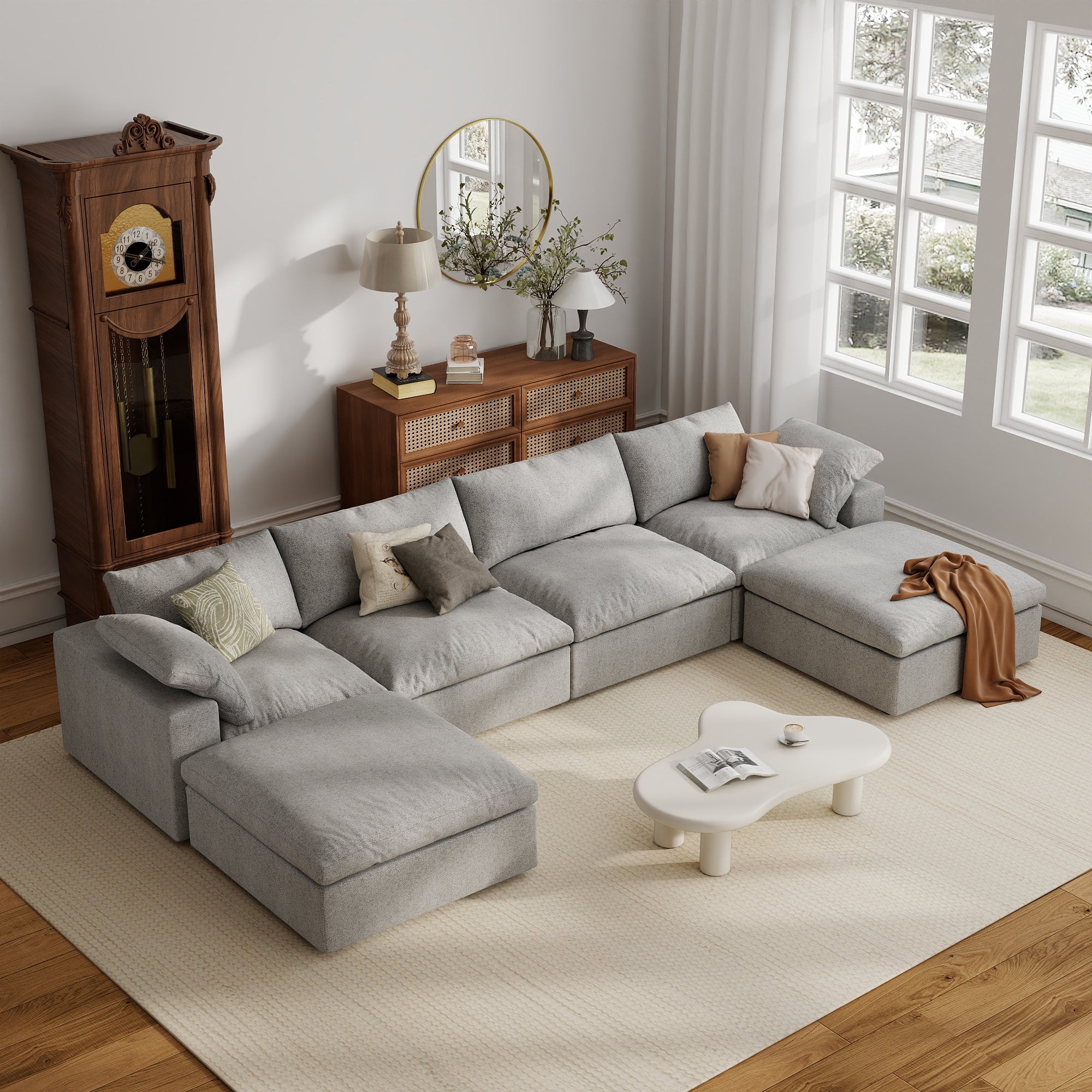 Sofa Couch, Cloud Modular Sectional Sofa, L Shaped Linen Modern Comfy for Living Room, Apartment, Office, DIY Combination, SF121