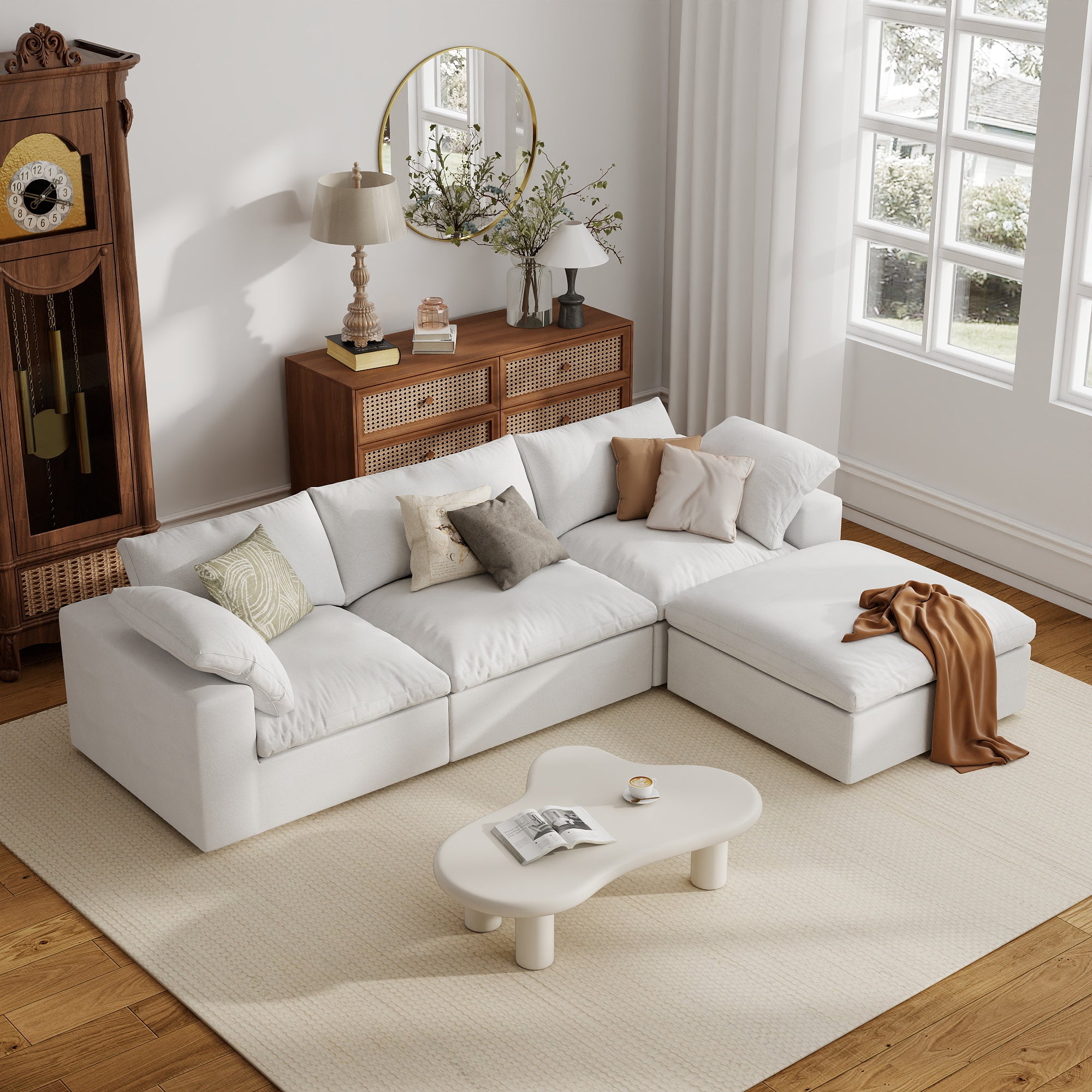 Sofa Couch, Cloud Modular Sectional Sofa, L Shaped Linen Modern Comfy for Living Room, Apartment, Office, DIY Combination, SF121